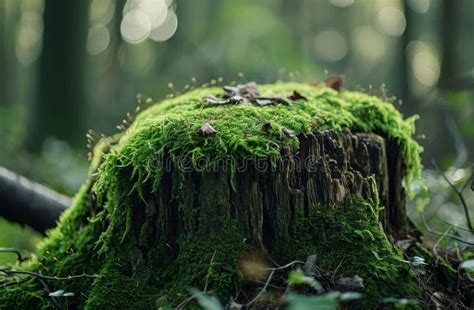 Moss Covered Tree Stump In A Serene Forest Stock Illustration