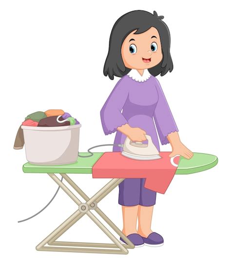 Premium Vector A Mother Is Enthusiastically Ironing Clothes