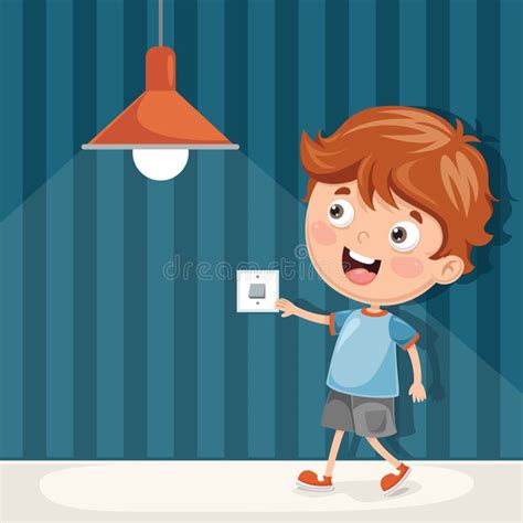 Vector Illustration Of A Kid Turning On The Light Stock Vector