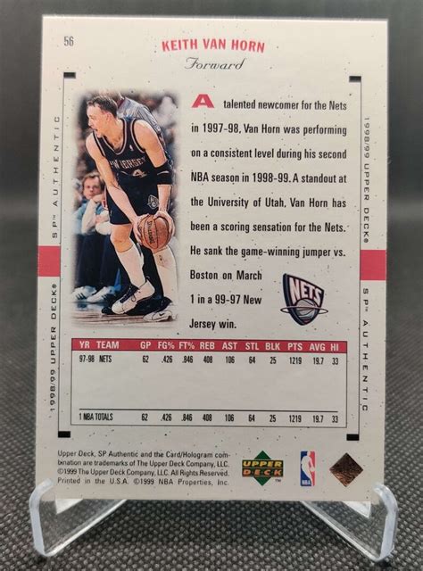 Sp Authentic Keith Van Horn New Jersey Nets Basketball Card