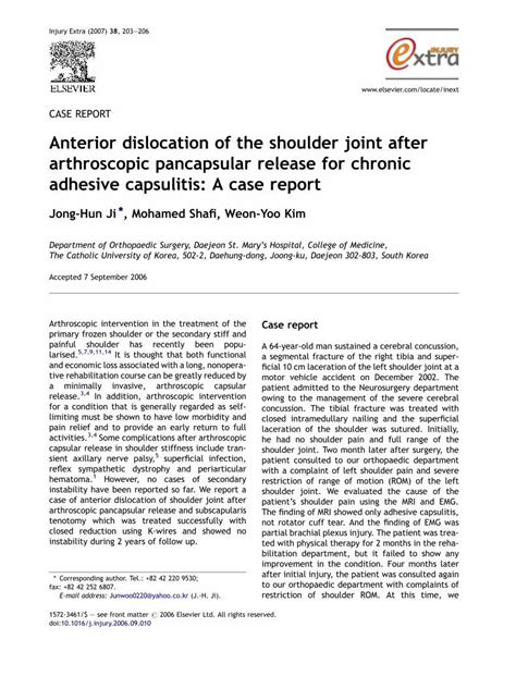 PDF Anterior Dislocation Of The Shoulder Joint After Arthroscopic