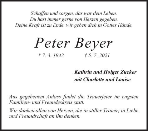 Traueranzeigen Von Peter Beyer Trauer Gedenken