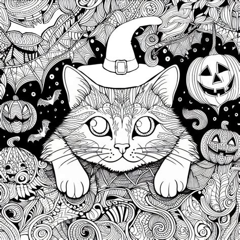 Dibujo Para Colorear Zentangle Halloween Gato 4