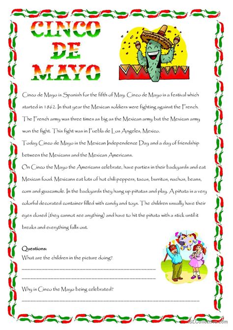 Cinco De Mayo Reading For Detail De English Esl Worksheets Pdf Doc