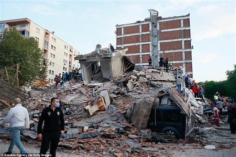 Moment Building Collapses In Turkey After 7 0 Magnitude Earthquake