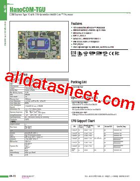 NANOCOM TGU A10 0002 Datasheet PDF AAEON Technology