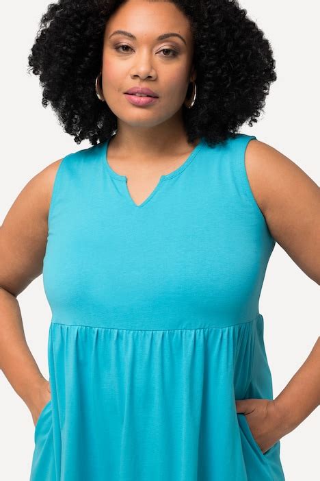 Notch Neck Empire Tank Knit Pocket A Line Dress Deep Aqua Ulla Popken