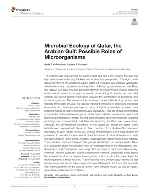 PDF Microbial Ecology Of Qatar The Arabian Gulf Possible Roles Of