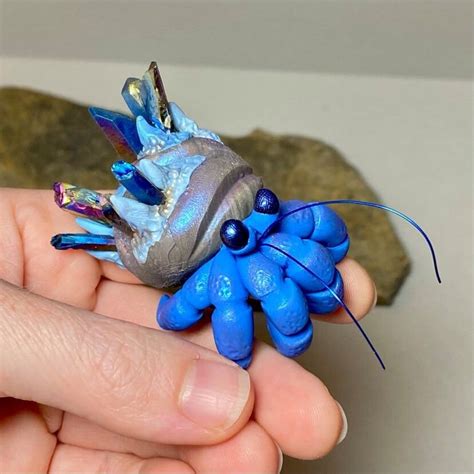 Crystal Hermit Crab Sculpture Polymer Clay Hermit Crab Crab