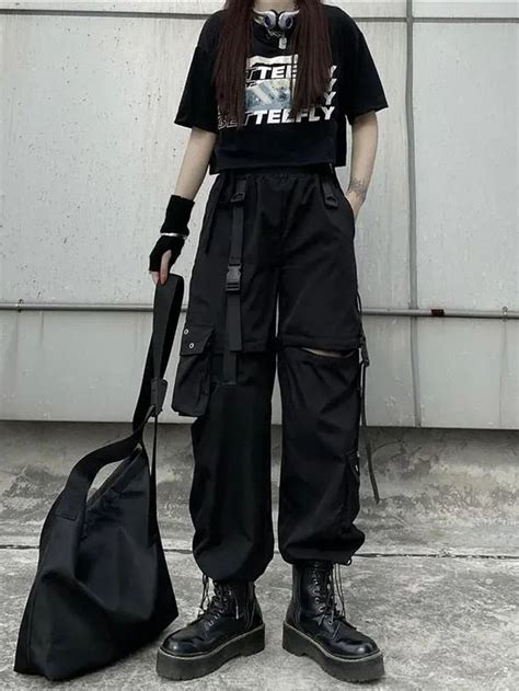 Abebey Techwear Gothic Detachable Cargo Pants Women Emo Harajuku