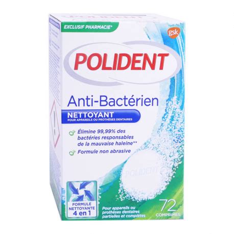 Polident Nettoyant Anti Bactérien Appareil Dentaire 72 comprimés