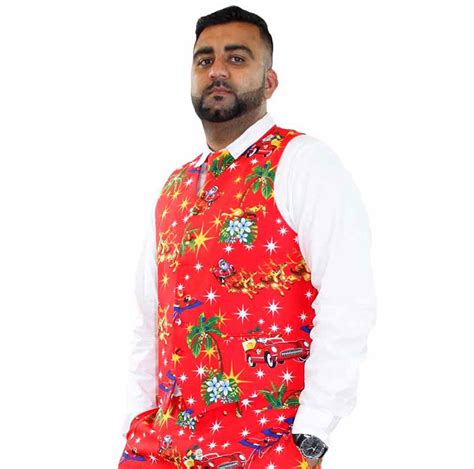 Men Christmas Fancy Waistcoat Or 3d Xmas Tie Deluxe Festive Costumes