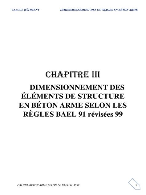Chapitre Iii Calcul Beton Arme Selon Le Bael 91 R 99 Pdf