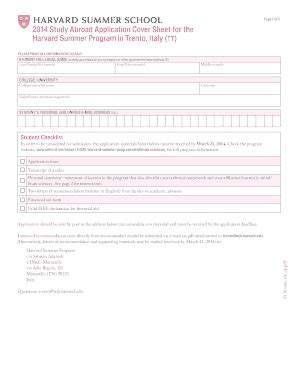 Fillable Online 2 Study Abroad Application Cover Sheet For The Arv