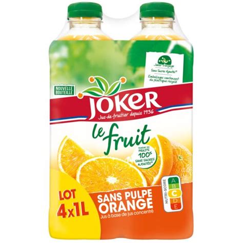 Jus d orange sans pulpe sans sucres ajoutés JOKER le pack de 4