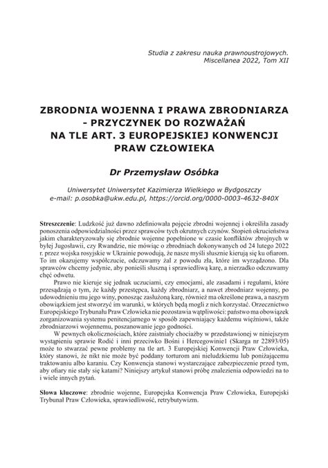 Pdf Zbrodnia Wojenna I Prawa Zbrodniarza Przyczynek Do Rozwa A Na