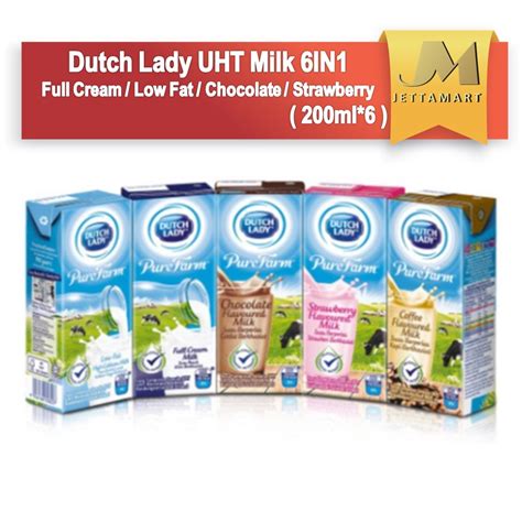 DUTCH LADY 200ml X 6 Pkts Pure Farm UHT Milk Full Cream Low Fat