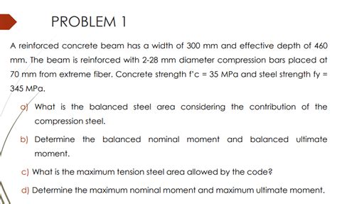 Solved Situation A Reinforced Concrete Beam Has A Width Off