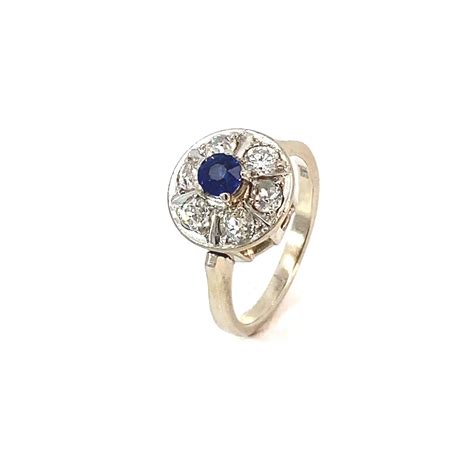 Ring Wei Gold Mit Brillanten Altschliff Und Saphir Bh