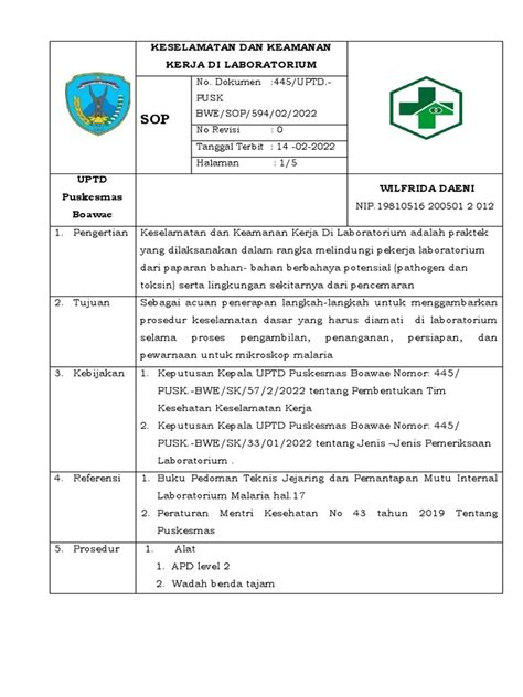 Sop Keselamatan Dan Keamanan Kerja Di Laboratroium Pdf