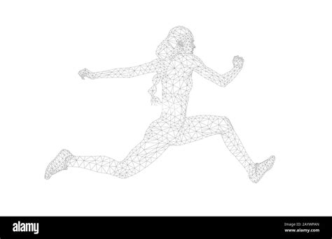 Women Athlete Jumper In Triple Jump Polygon Wireframe Vector Stock