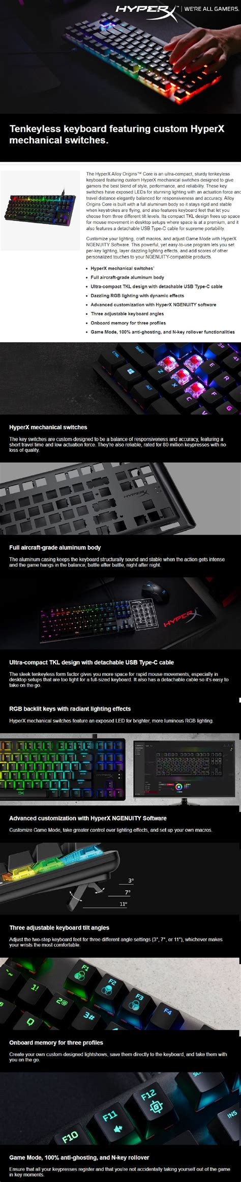 Kingston Hyperx Alloy Origins Core Ten Keyless Tkl Gaming Keyboard