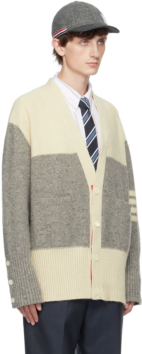 Thom Browne Gray Off White Bar Cardigan Thom Browne