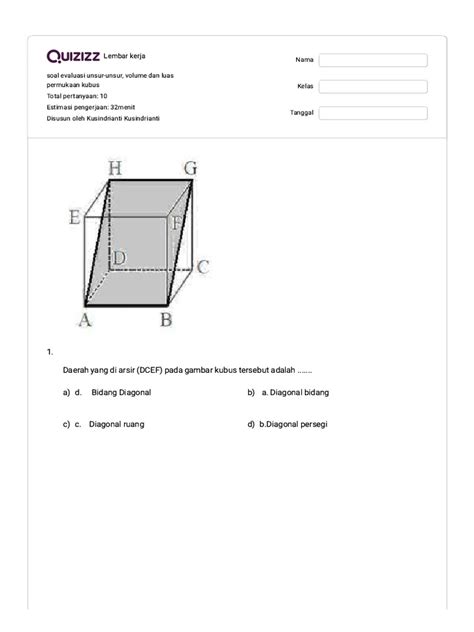 soal evaluasi kubus volume luas