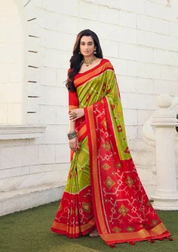 Green And Red Color Patola Digital Print Silk Saree Mahek Collection