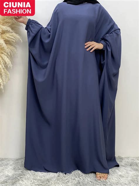 Ramadan Abaya For Muslim Women Bat Sleeve Loose Turkey Solid Color