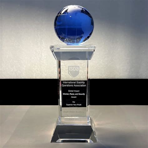 Blue Crystal Globe Column Trophy Globe Crystal Pillar Award