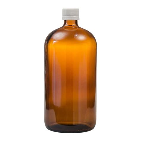 1 Litre Amber Glass Medical Round Bottle With Tamper Proof Cap White Essentially Natural