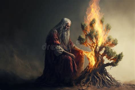 Moses And The Burning Bush Generative Ai Stock Illustration Illustration Of Feathers