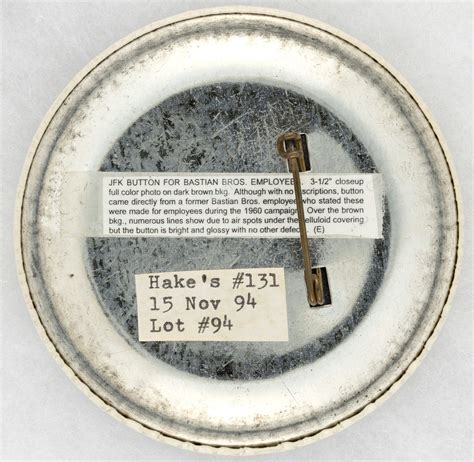 Hakes John Kennedy Button Made During 1960 Campaign For Employees Of