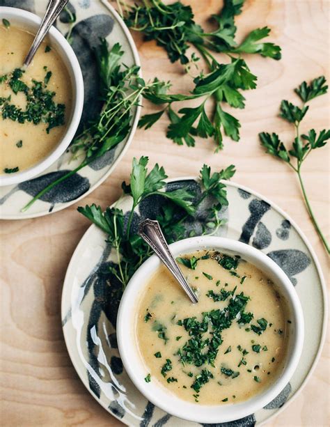 Roasted Garlic Soup with Potatoes, Shallots, and Fresh Herbs