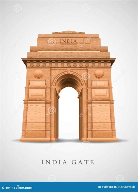 Indian Gate In Delhi Isolated On White War Memorial Design Vector