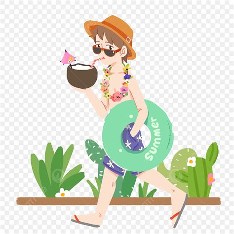 Coconut Juice White Transparent Summer Cartoon Character Drinking