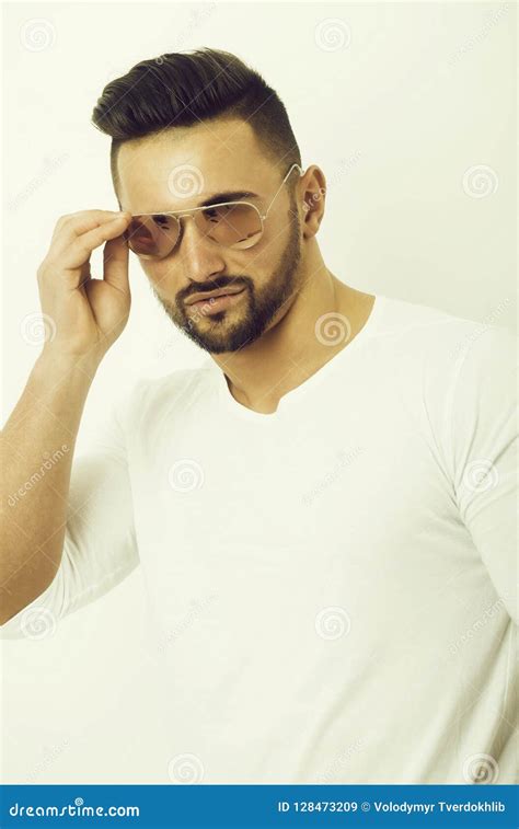 Bearded Man In Fashionable Retro Aviator Sunglasses Stock Image Image