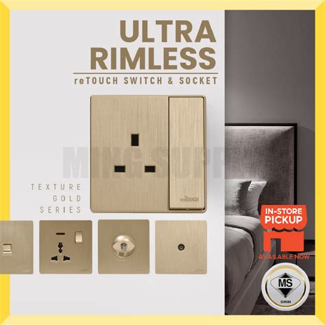 Ms Sirim Retouch Ultra Rimless Gold Modern Wall Switch Door Bell Universal Socket Plug Tv Astro