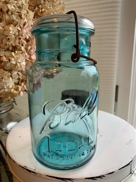 Vintage Ball Ideal Jar Quart Glass Aqua Wire Bale Jar In For Your T Giving Ships Fast Mason