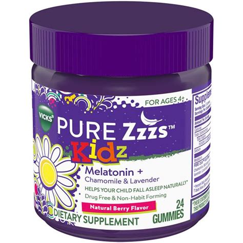 Vicks PURE Zzzs Kidz Melatonin + Lavender & Chamomile Sleep Aid Gummies ...