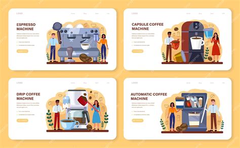 Premium Vector Coffee Machine Web Banner Or Landing Page Set Barista