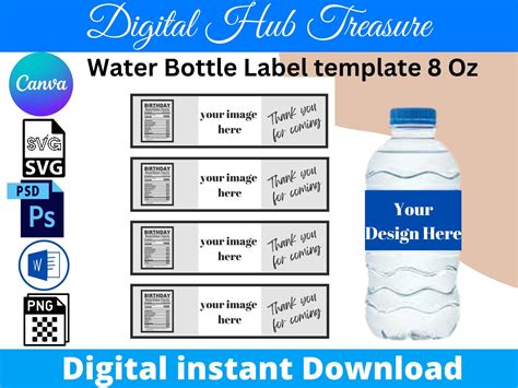 Water Bottle Bundle Label Template Instant Download Personalized Water ...