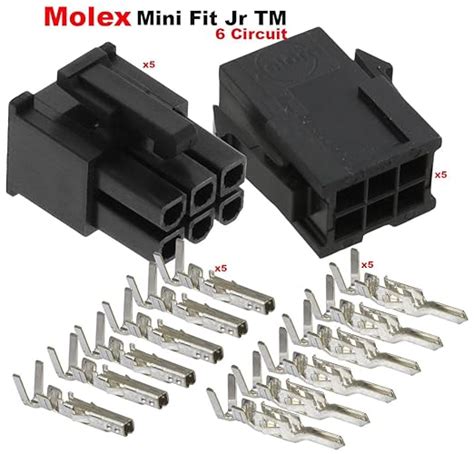 Molex 6 Pin Black Connector Pitch 420mm0165 W18 24 Awg Pin Mini Fit Jr 5 Match Set Amazon