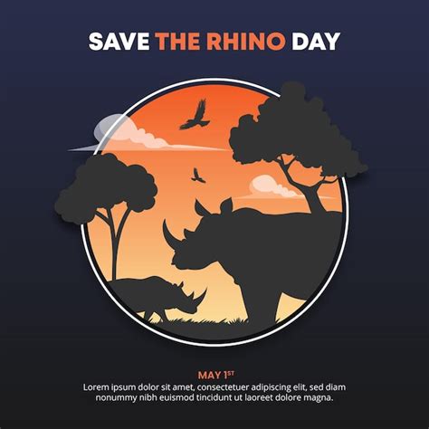 Premium Vector Save The Rhino Day Background With Silhouette Of Rhinos