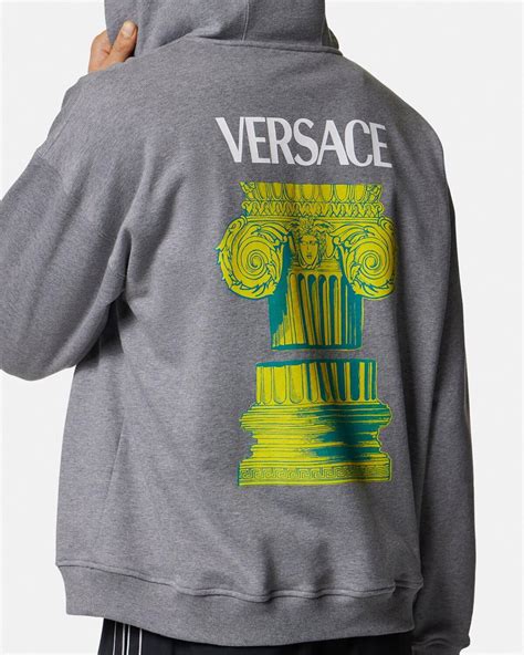 Versace Sweatshirts La Colonna Hoodie Mit Reißverschluss Grau