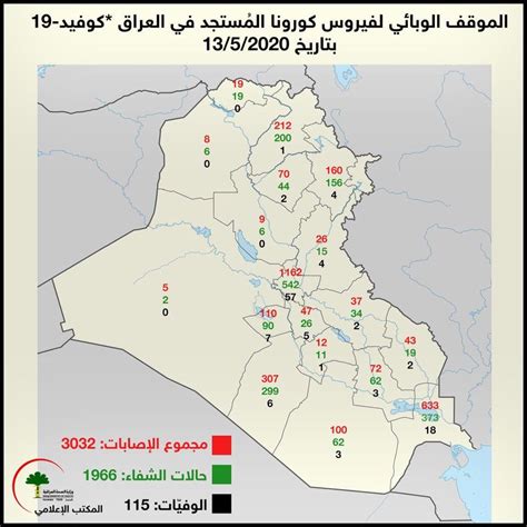 خارطة الموقف الوبائي لكورونا في العراق لليوم الاربعاء محليات