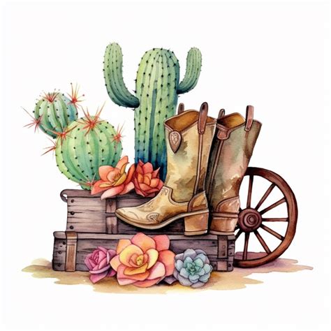 Premium AI Image There Is A Painting Of A Cowboy Boot And A Cactus