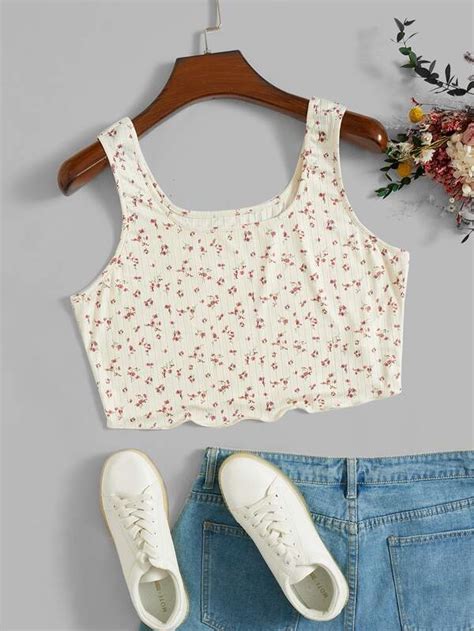 Shein Qutie Plus Ditsy Floral Print Crop Tank Top Shein Usa