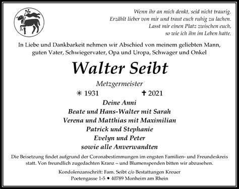 Alle Traueranzeigen für Walter Seibt trauer rp online de